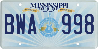 MS license plate BWA998