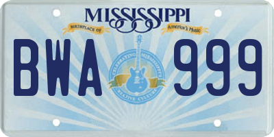 MS license plate BWA999