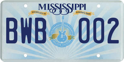 MS license plate BWB002