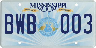 MS license plate BWB003