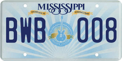 MS license plate BWB008
