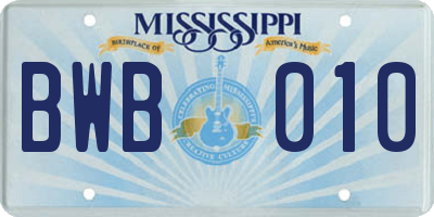 MS license plate BWB010