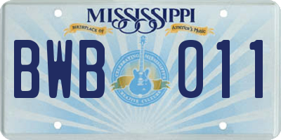 MS license plate BWB011