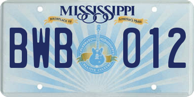 MS license plate BWB012