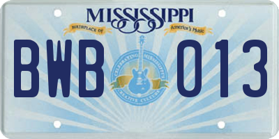 MS license plate BWB013