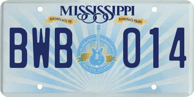 MS license plate BWB014