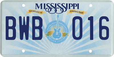 MS license plate BWB016