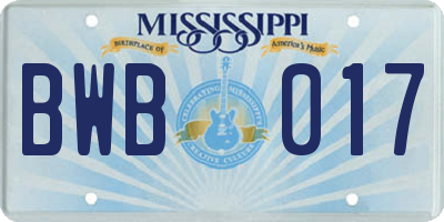 MS license plate BWB017