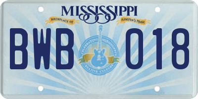 MS license plate BWB018