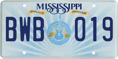 MS license plate BWB019