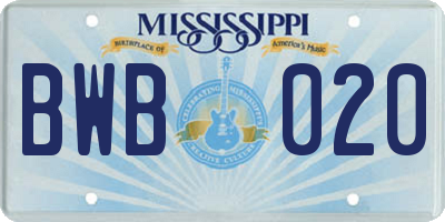 MS license plate BWB020