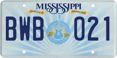 MS license plate BWB021