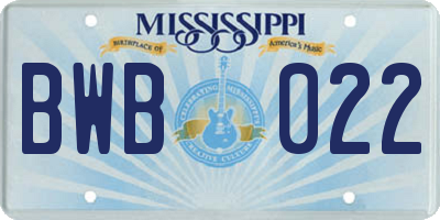 MS license plate BWB022