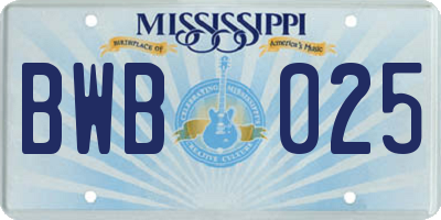 MS license plate BWB025