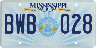 MS license plate BWB028