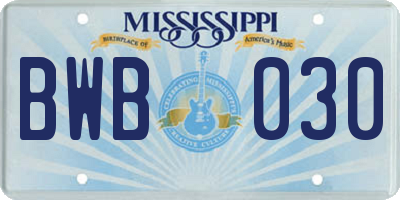 MS license plate BWB030