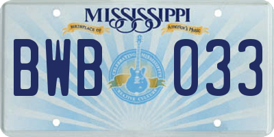 MS license plate BWB033