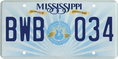 MS license plate BWB034