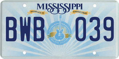 MS license plate BWB039
