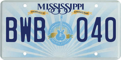 MS license plate BWB040
