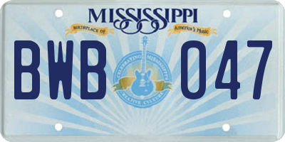 MS license plate BWB047