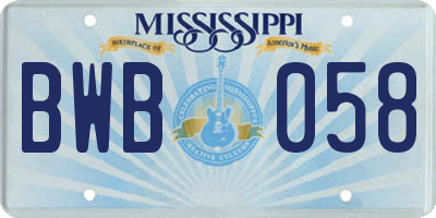MS license plate BWB058