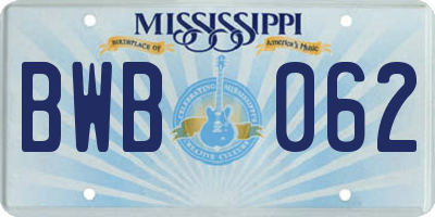 MS license plate BWB062