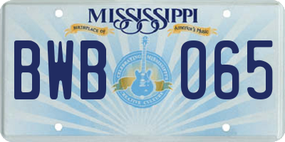MS license plate BWB065