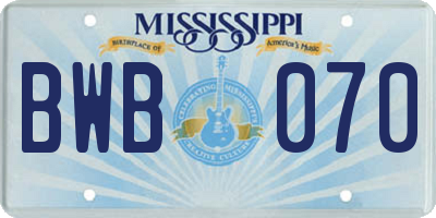 MS license plate BWB070