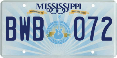 MS license plate BWB072