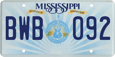 MS license plate BWB092