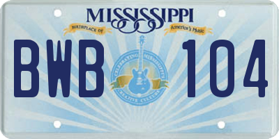 MS license plate BWB104