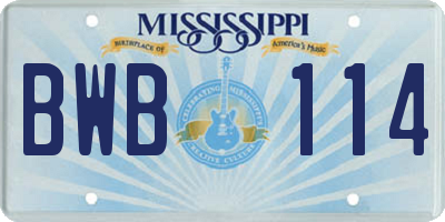 MS license plate BWB114