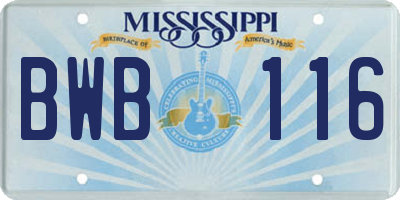MS license plate BWB116