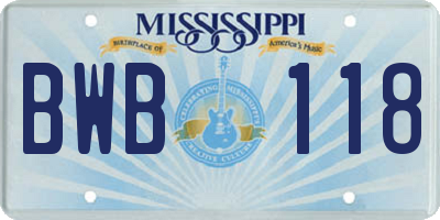 MS license plate BWB118