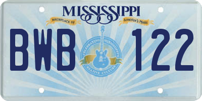 MS license plate BWB122