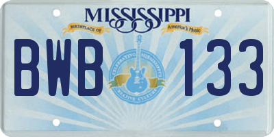 MS license plate BWB133