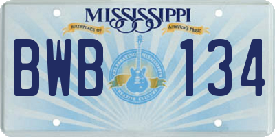 MS license plate BWB134
