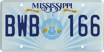 MS license plate BWB166