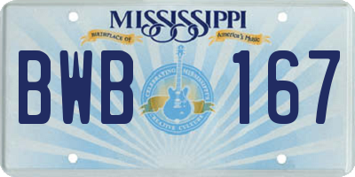 MS license plate BWB167