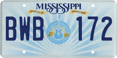 MS license plate BWB172