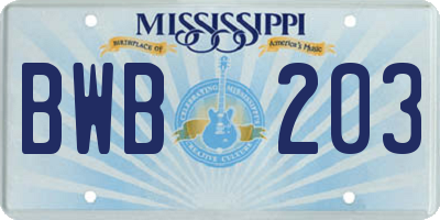 MS license plate BWB203