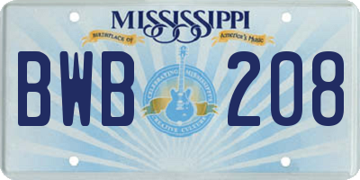 MS license plate BWB208