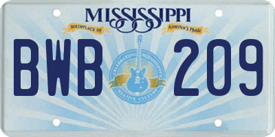 MS license plate BWB209