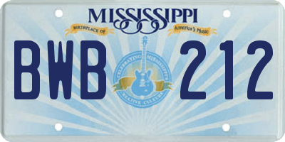 MS license plate BWB212