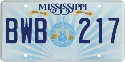 MS license plate BWB217