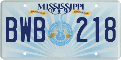 MS license plate BWB218