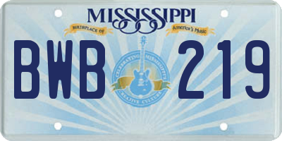 MS license plate BWB219