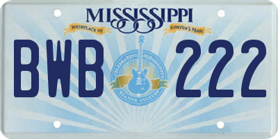 MS license plate BWB222