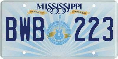 MS license plate BWB223